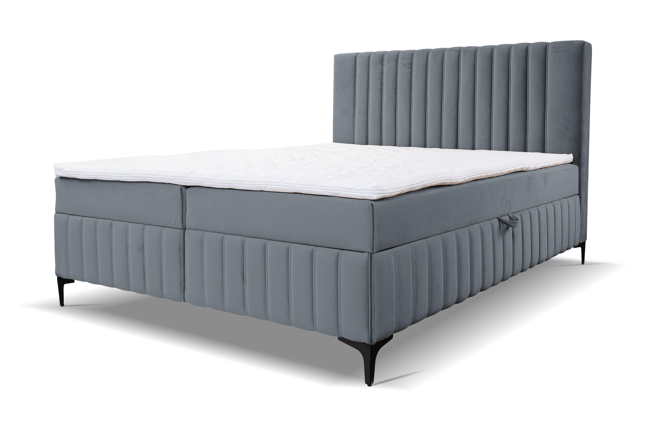 BOXBETT QUANT mit 2 Bettkästen, 180x200, Farbe: Grau, Velourstoff, mit Bonell-Matratze inkl. Topper - Grau, Holz/Kunststoff (180/200cm) - VENASI MÖBEL