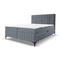 BOXBETT QUANT mit 2 Bettkästen, 180x200, Farbe: Grau, Velourstoff, mit Bonell-Matratze inkl. Topper - Grau, Holz/Kunststoff (180/200cm) - VENASI MÖBEL