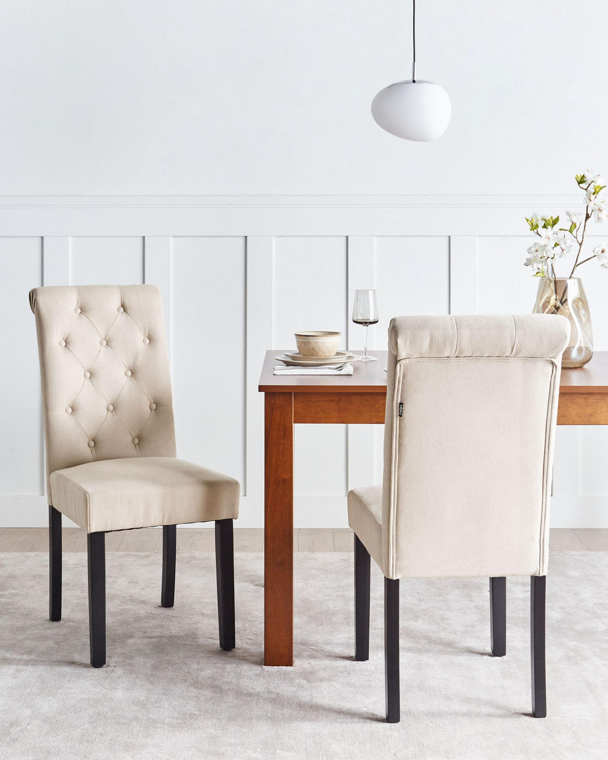 ESSZIMMERSTUHL 2er-Set Polsterbezug Beige Velva - Sandfarben, Holz/Textil (46/98/48cm) - Beliani
