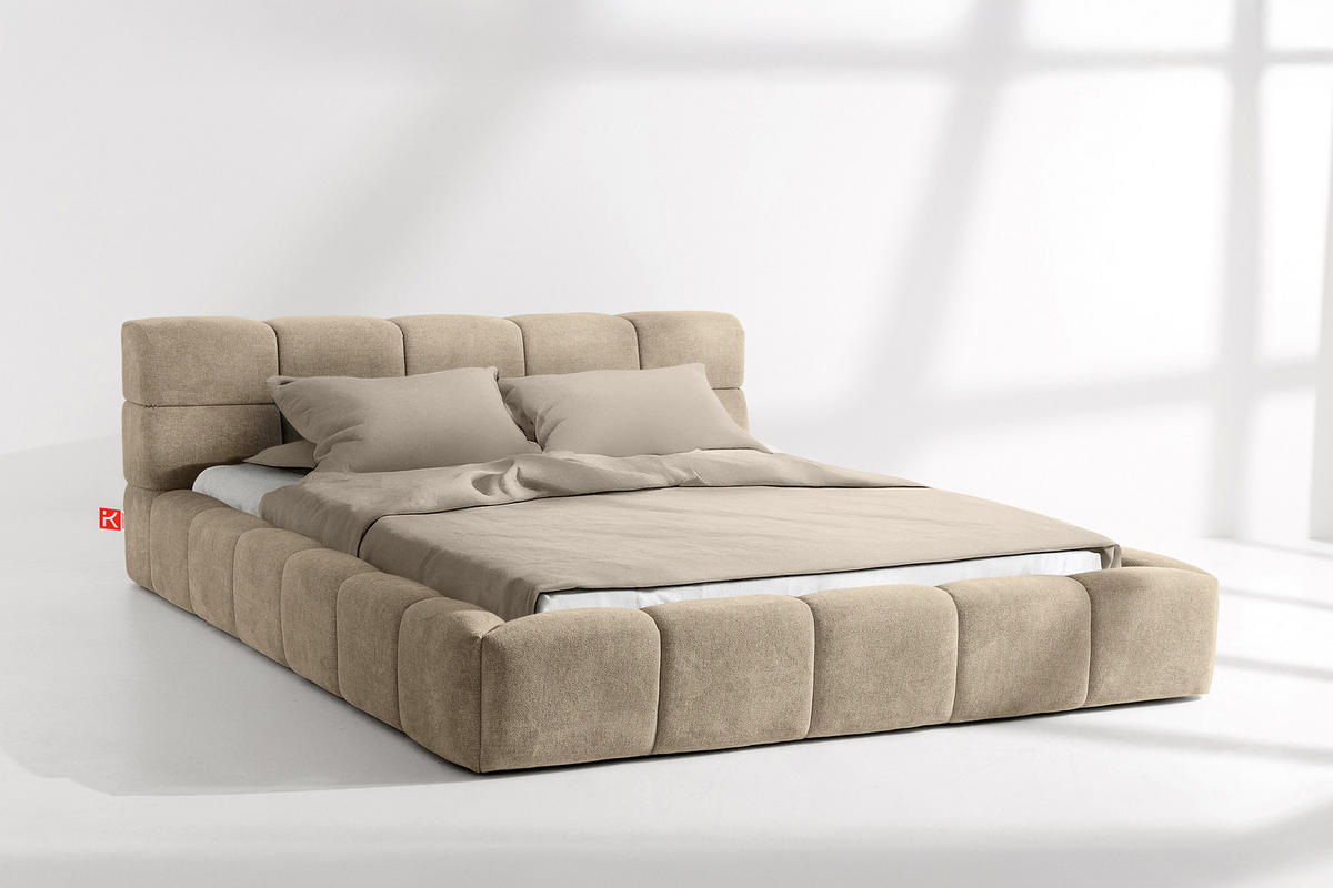 POLSTERBETT AERI 140/160/180/200 mit Rahmen und Bettkasten, beige - Beige, Holz/Holzwerkstoff (200/200cm) - KONSIMO®