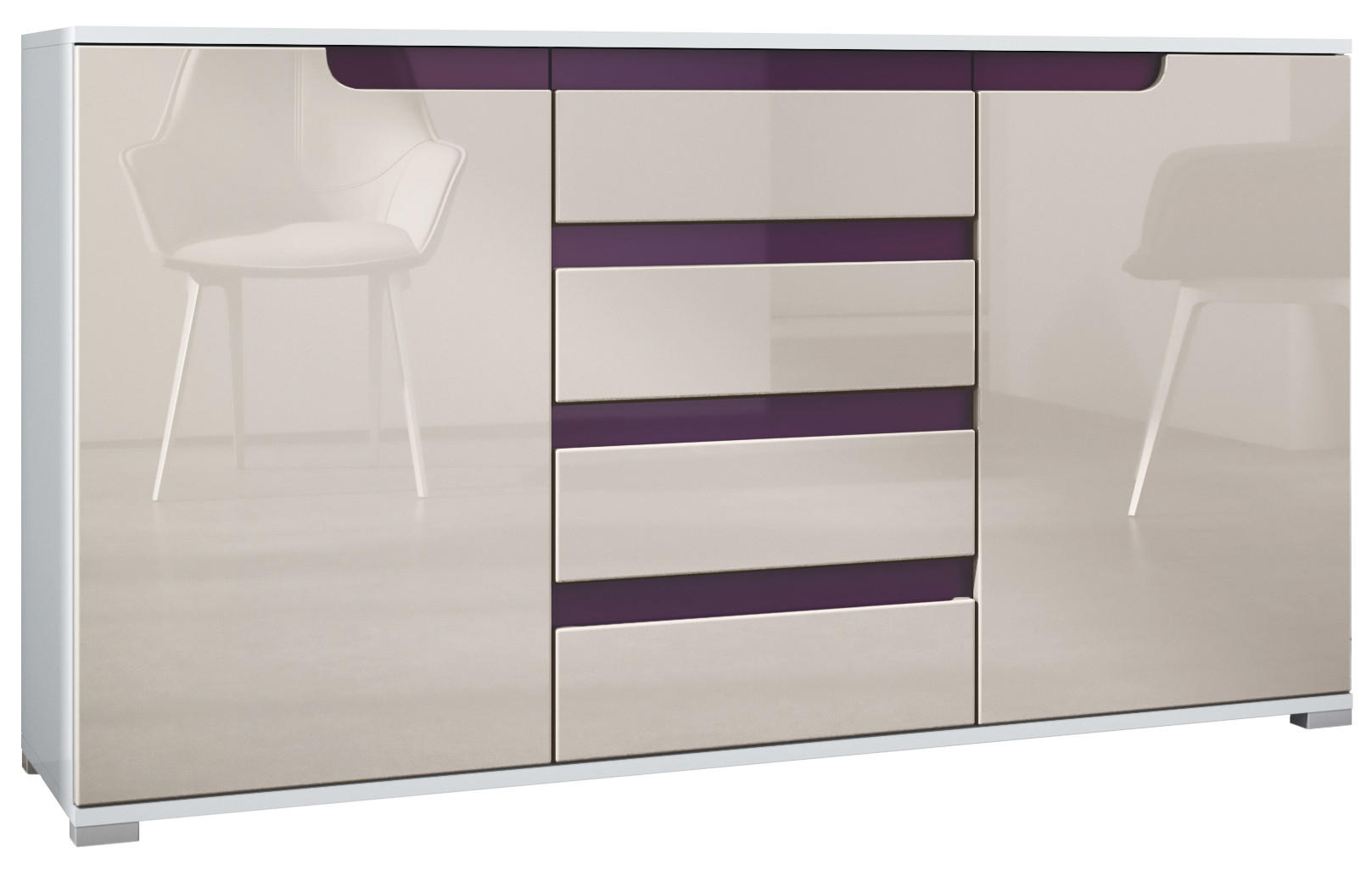 SIDEBOARD Sylt Sandgrau Hochglanz / Brombeer Hochglanz - Sandfarben, Holzwerkstoff (138.5/75.5/35cm) - Vladon