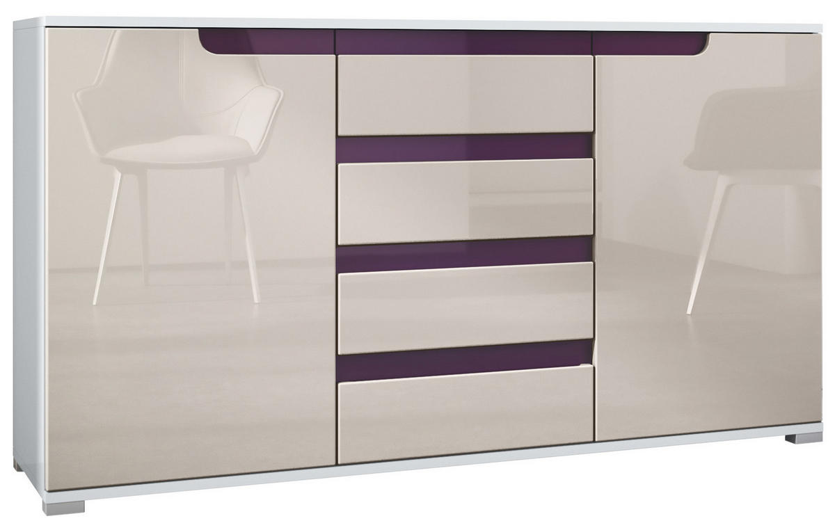 SIDEBOARD Sylt Sandgrau Hochglanz / Brombeer Hochglanz - Sandfarben, Holzwerkstoff (138.5/75.5/35cm) - Vladon