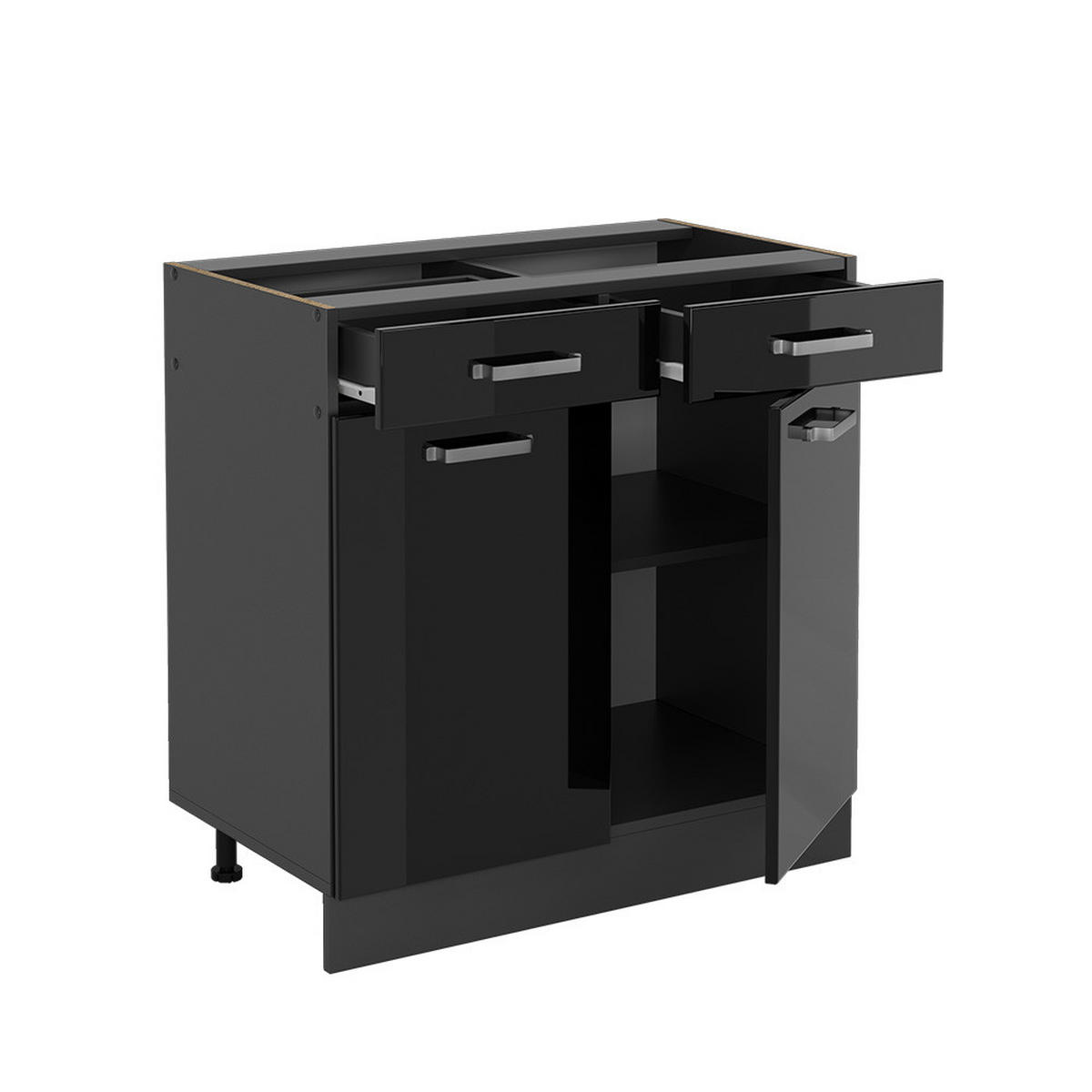KÜCHENUNTERSCHRANK R-Line Schwarz Hochglanz 80 cm, AP Eiche - Schwarz Hochglanz/Anthrazit, Holzwerkstoff (80/81.6/60cm) - Vicco