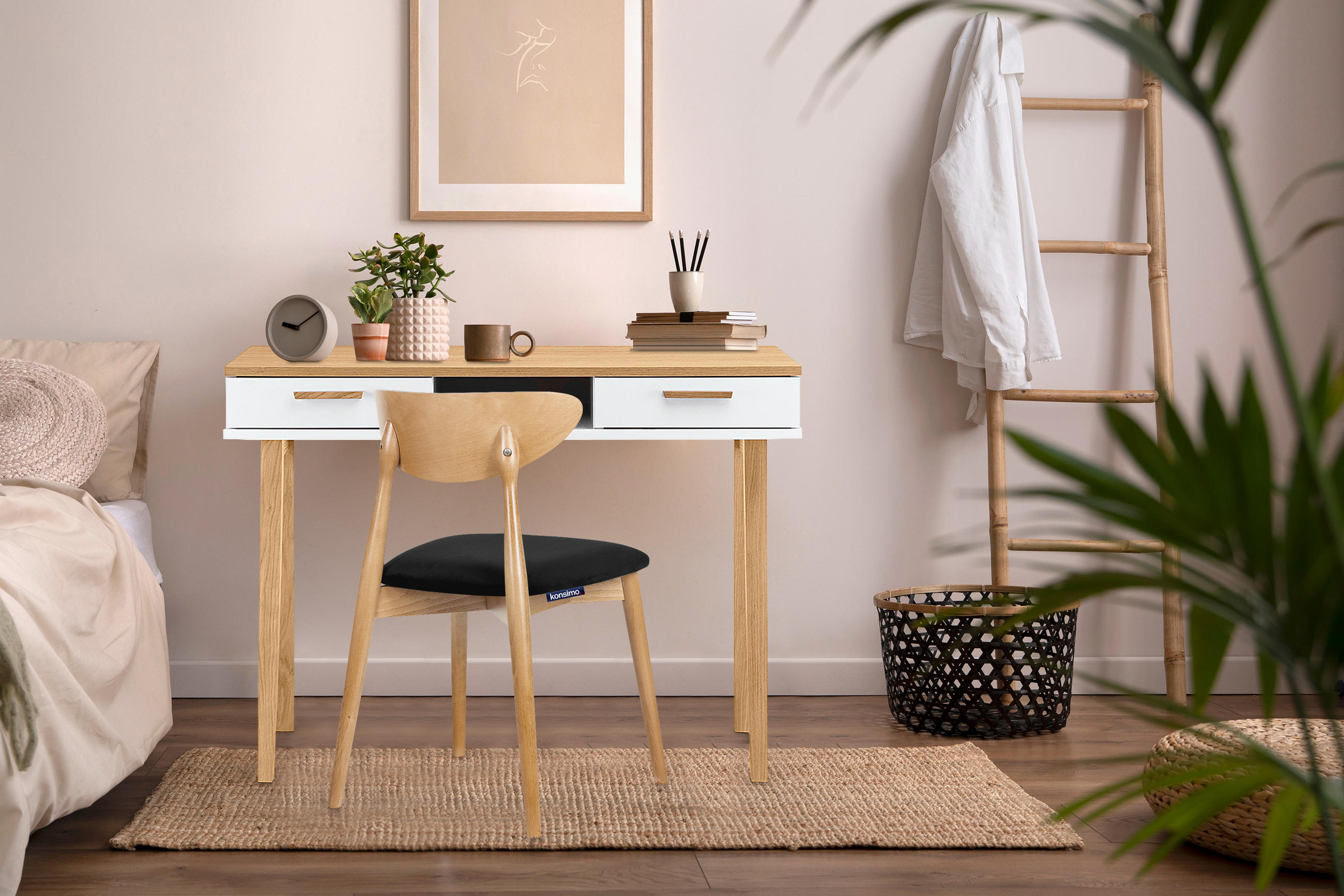 Thumbnail - Konsimo® Esszimmerstühle, Schwarz, Eiche, Holz, Echtholz, 47x79x45 cm, Esszimmer, Stühle, Esszimmerstühle, Vierfußstühle