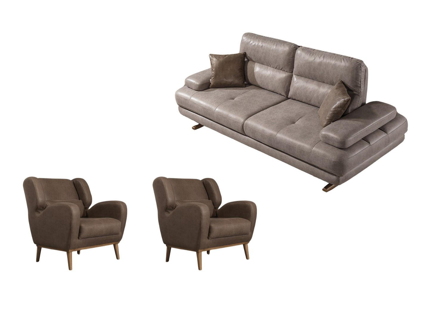 SITZGARNITUR Energy Grau-Seidengrau Stellvariante:3+1+1 - Braun, Holz (235/90/105cm) - Villa Möbel