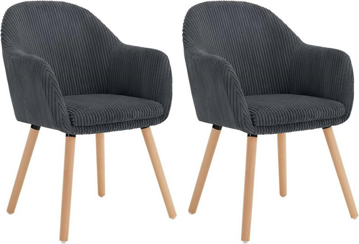 ESSZIMMERSTUHL 2er Set Polsterstuhl, Cord, Holzbeine, Dunkelgrau - Eichefarben/Dunkelgrau, Holz/Kunststoff (55.5/83.5/56.5cm) - Woltu