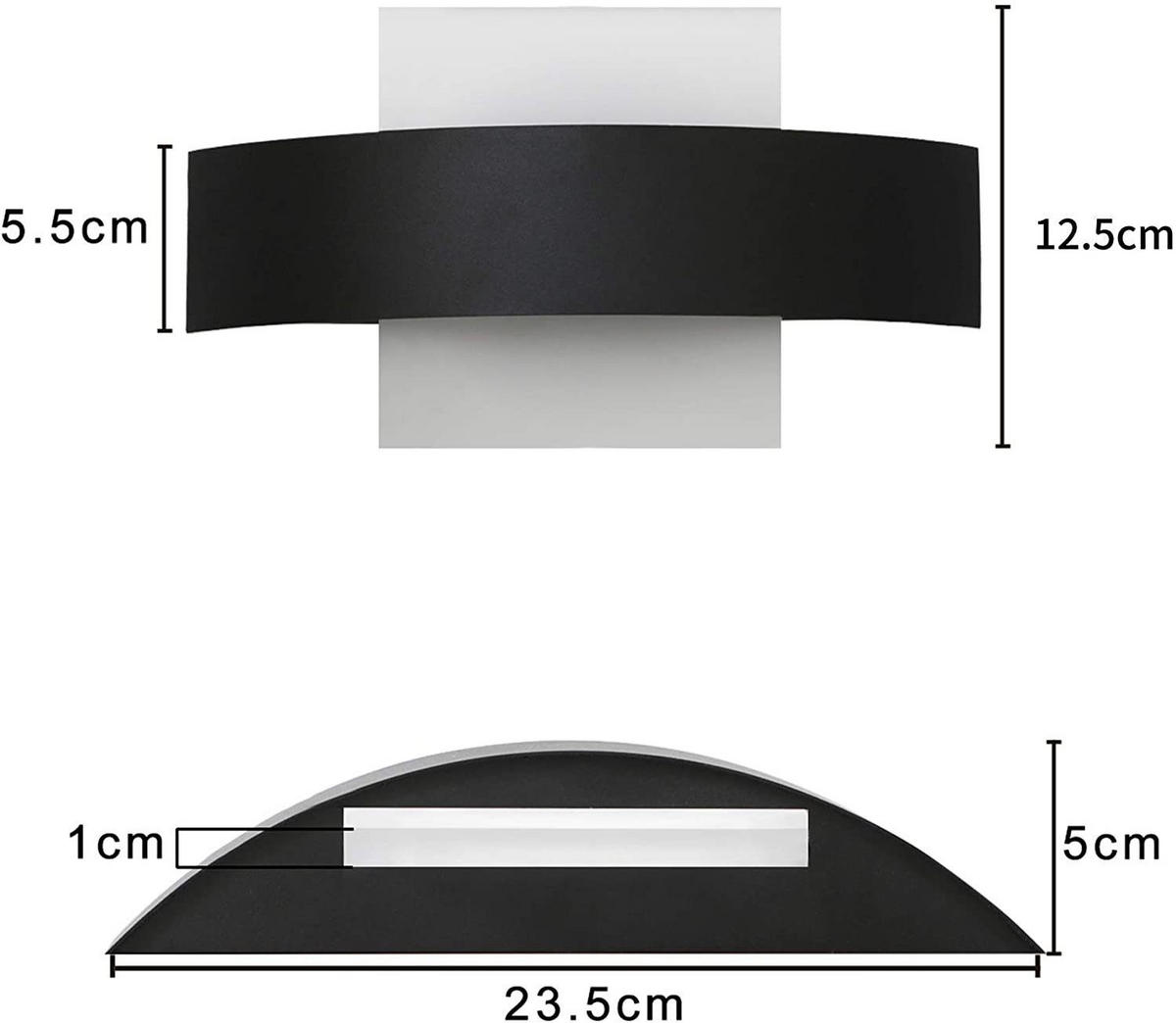 LED-WANDLEUCHTE Luminance 23.5/12/5 cm - Schwarz, Metall (12/5/23.5cm) - ZMH
