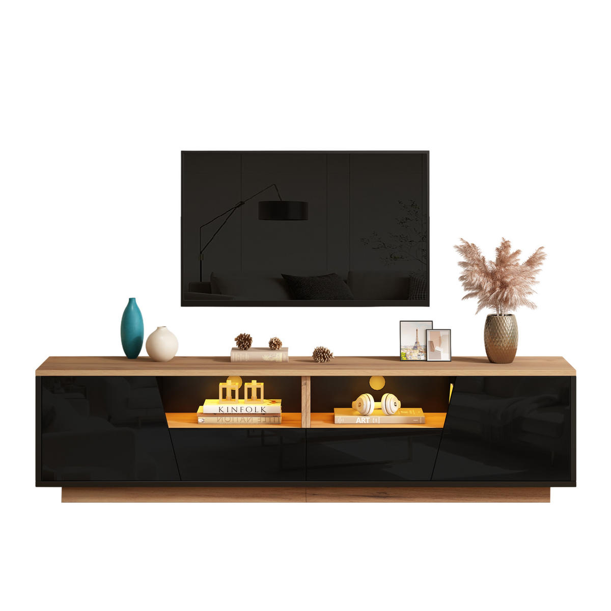 TV-ELEMENT180X40X46CM für 75-Zoll-Fernseher LED-Beleuchtung Schwarz-Holz - Schwarz, Holz (47.5/23.98/64.8cm) - Raelunyi