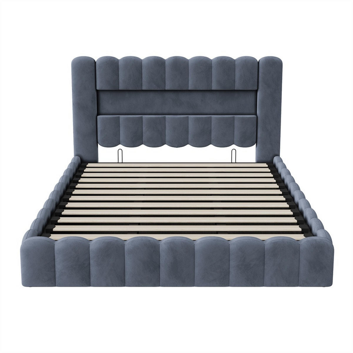 POLSTERBETT 180x200 cm mit LED-Beleuchtung und hydraulischem Stauraum - ohne Matratze - Grau - Grau, Textil (180/200cm) - DELFA