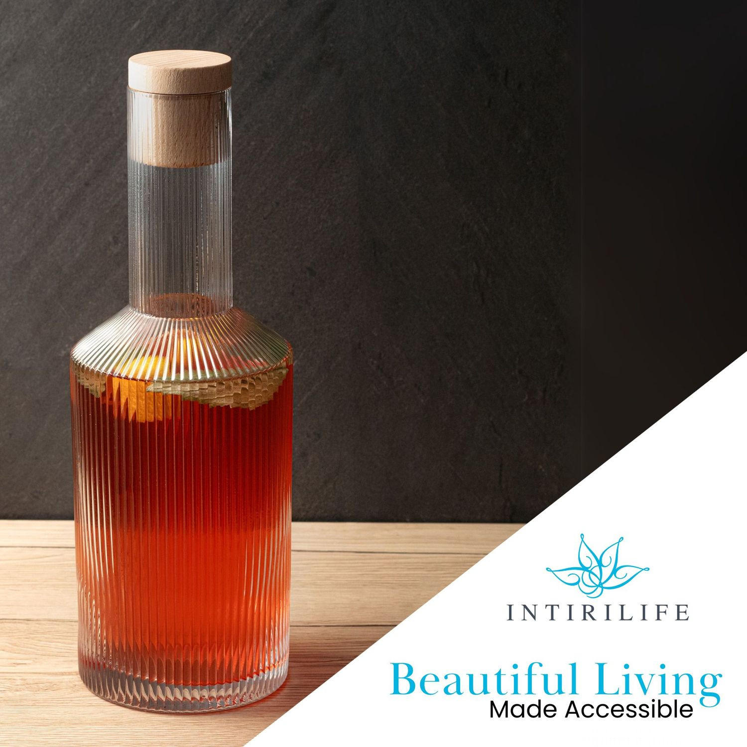 GLASKARAFFE mit goldenen Rand und Korken 1.7 Liter - Transparent, Glas (1.7L) - Intirilife