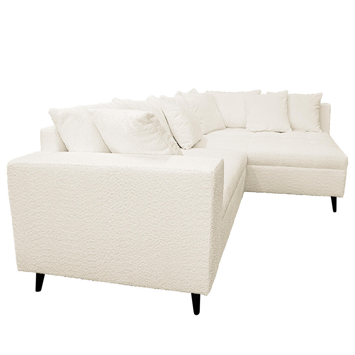 ECKSOFA mit Ottomane und Hocker - Schwarz/Weiß, Birkenholz/Textil (247/174cm) - home24