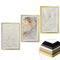 WANDBILDER 3er Set - 40x60 cm Goldrahmen - Blättermuster Marmor abstrakt - Goldfarben, Kunststoff (40/60cm) - ArtPrintCave