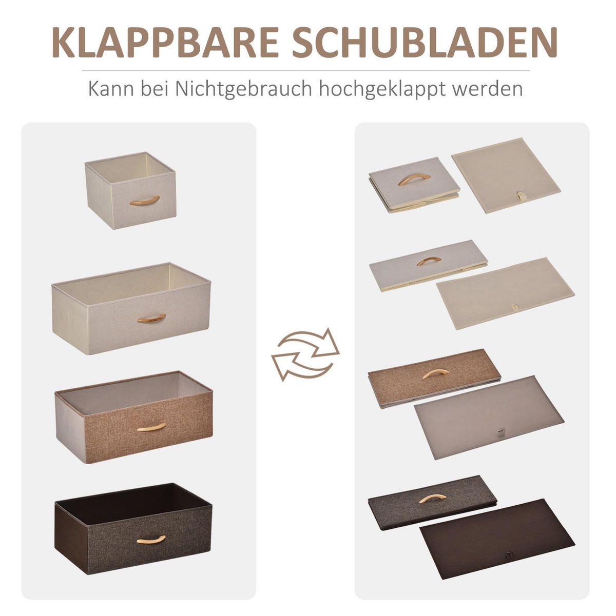 KOMMODE aus Leinen, Stahl und MDF 58x29x99 cm Mehrfarbig mit 5 Stoffschubladen, Kippschutz und verstellbaren Füßen - Weiß, Textil (58/99/29cm) - Modfu