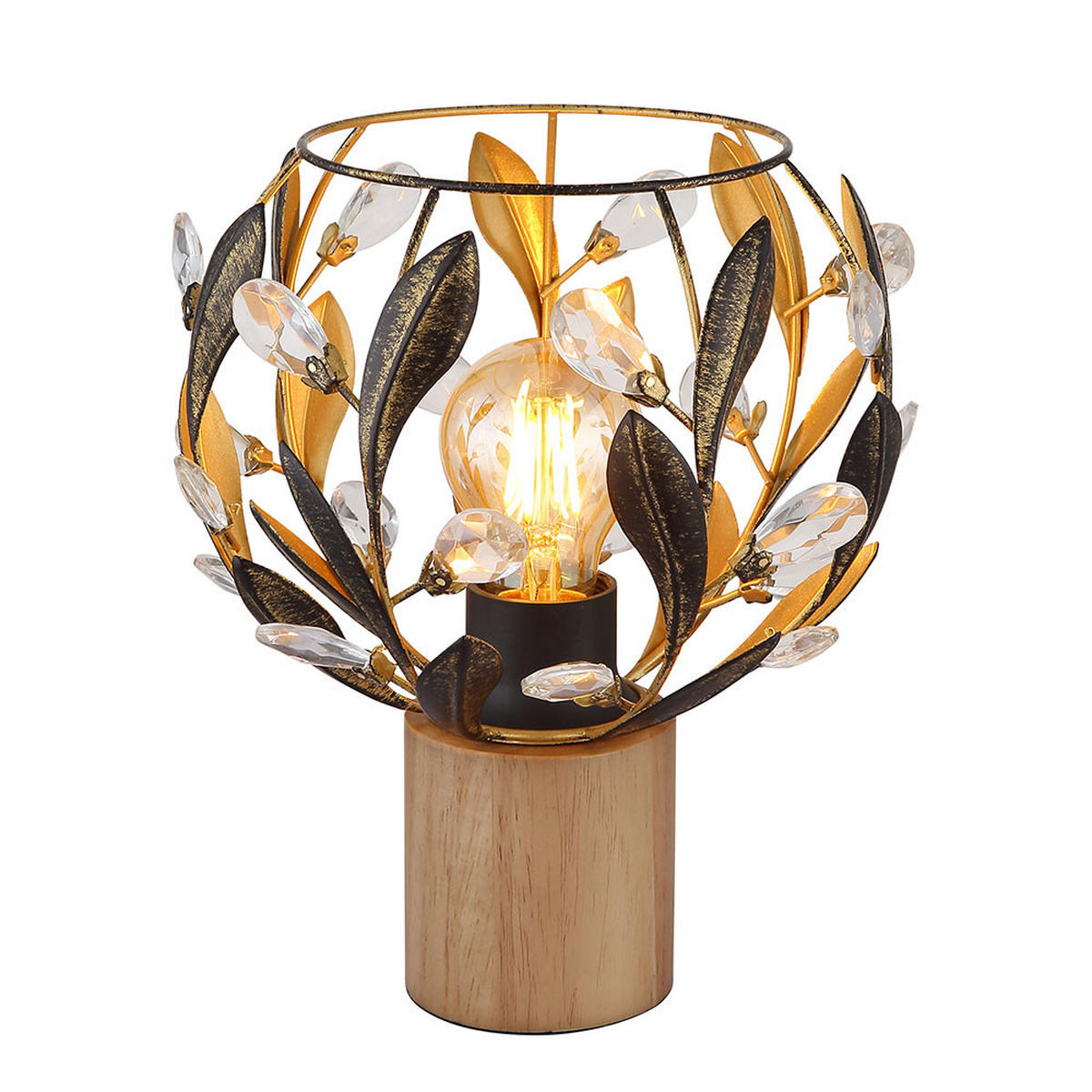 LED TISCHLEUCHTE MIKA Holz Gold - Goldfarben, Holz (20/20/25cm) - Globo Lighting