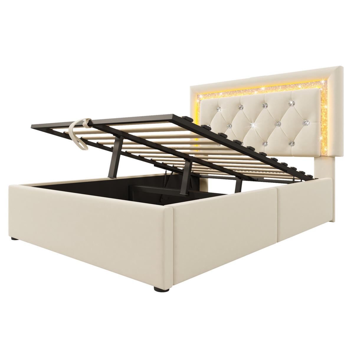 POLSTERBETT mit Bettkasten 90x200 cm Samt Beige inkl. Matratze - Beige, Metall (90/200cm) - Meubliv