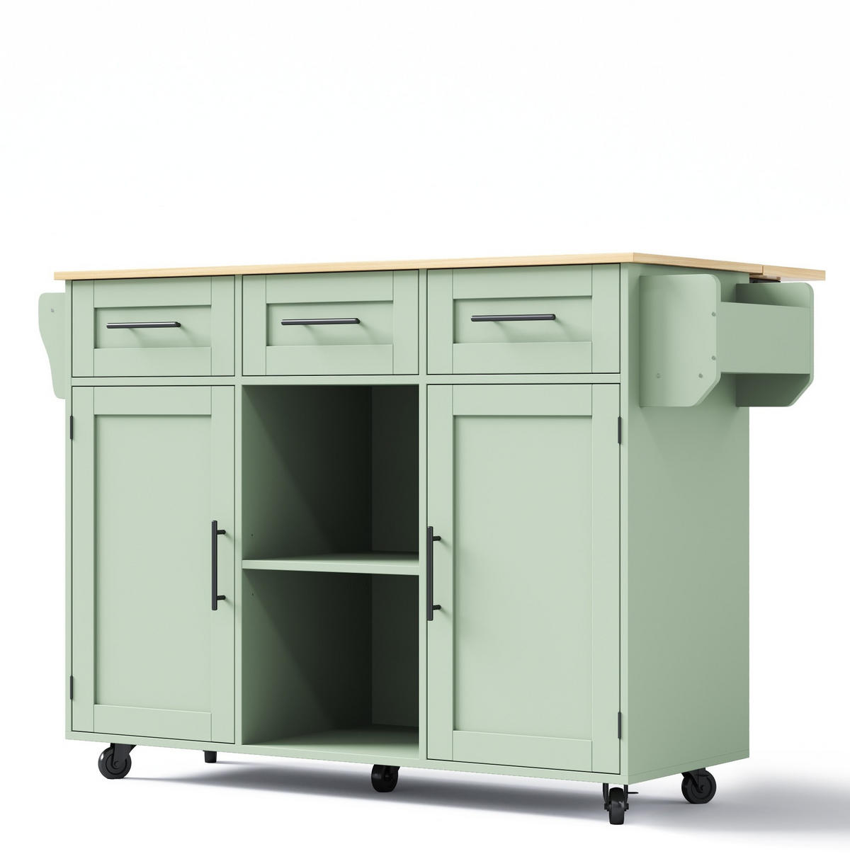 KÜCHENWAGEN mit Klappplatte 139 x 46(71) x 91,5 cm Antikgrün - Grün, Holz (46/91.5/139cm) - Beauniv