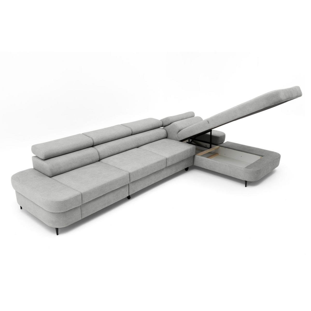 ECKSOFA JAZZ MAXI Rechts mit Schlaffunktion 125x195 Velours Grau - Schwarz/Grau, Holz/Textil (203/350cm) - Muffo