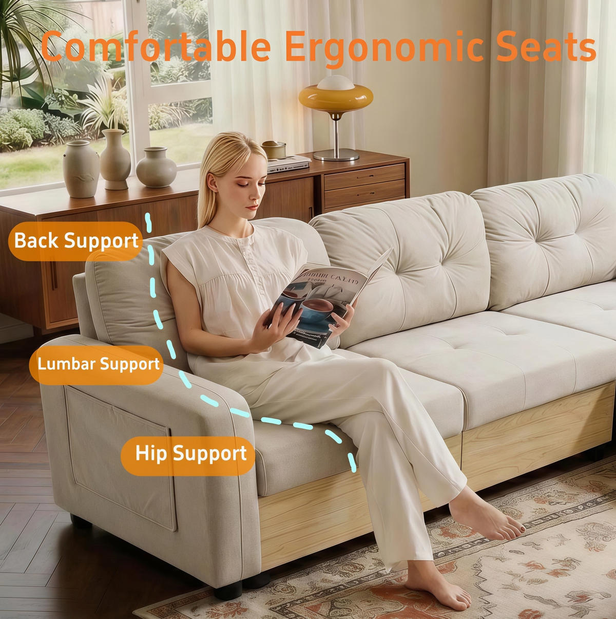 ECKSOFA 228/80/78 cm beige aus Samt mit Stauraum und USB - Beige, Textil (80/228cm) - OKWISH