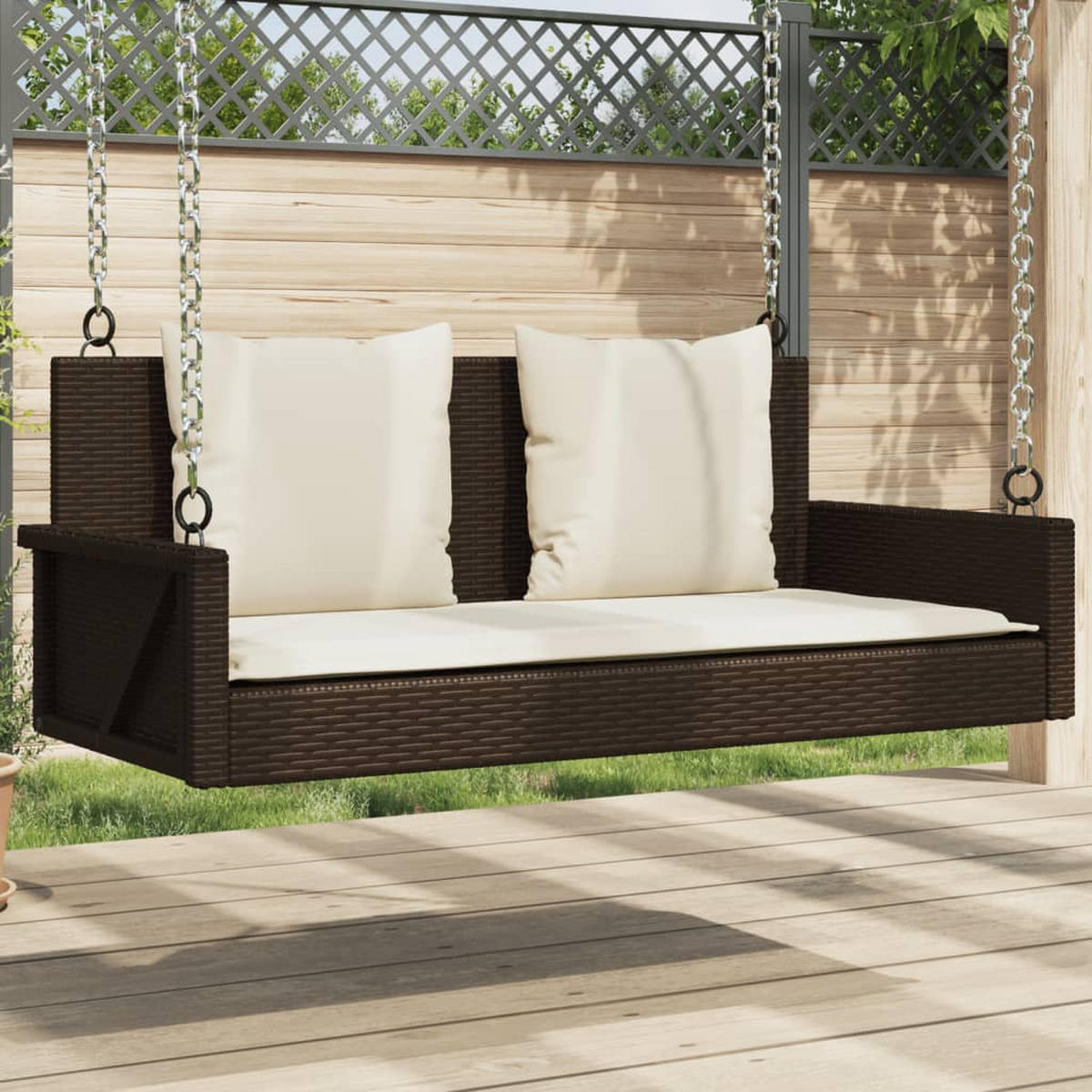 HÄNGEBANK Mit Kissen Braun 119/56/48 Cm Poly Rattan - Creme, Kunststoff (56/48/119cm) - vidaXL
