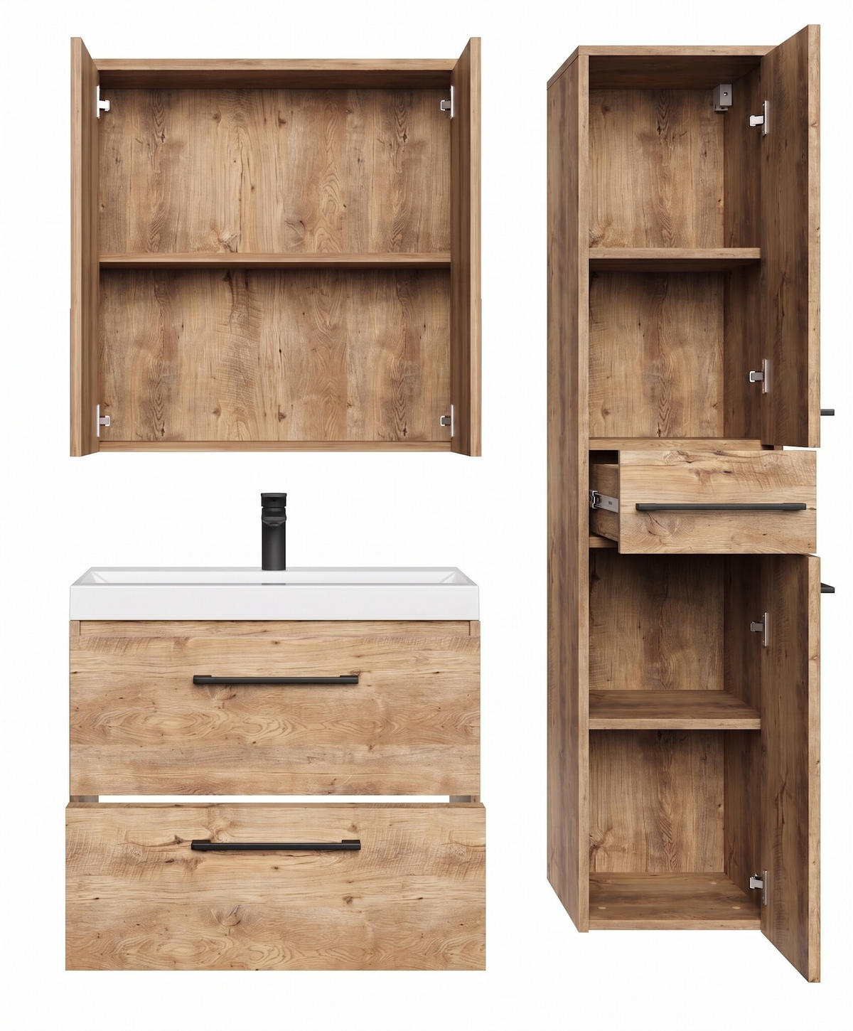 KÚPEĽŇOVÁ ZOSTAVA Florence 4 diely gaštanový dub - 60 x 35 x 51 cm - farba gaštana/farba duba, drevo (60/51/35cm) - Badplaats