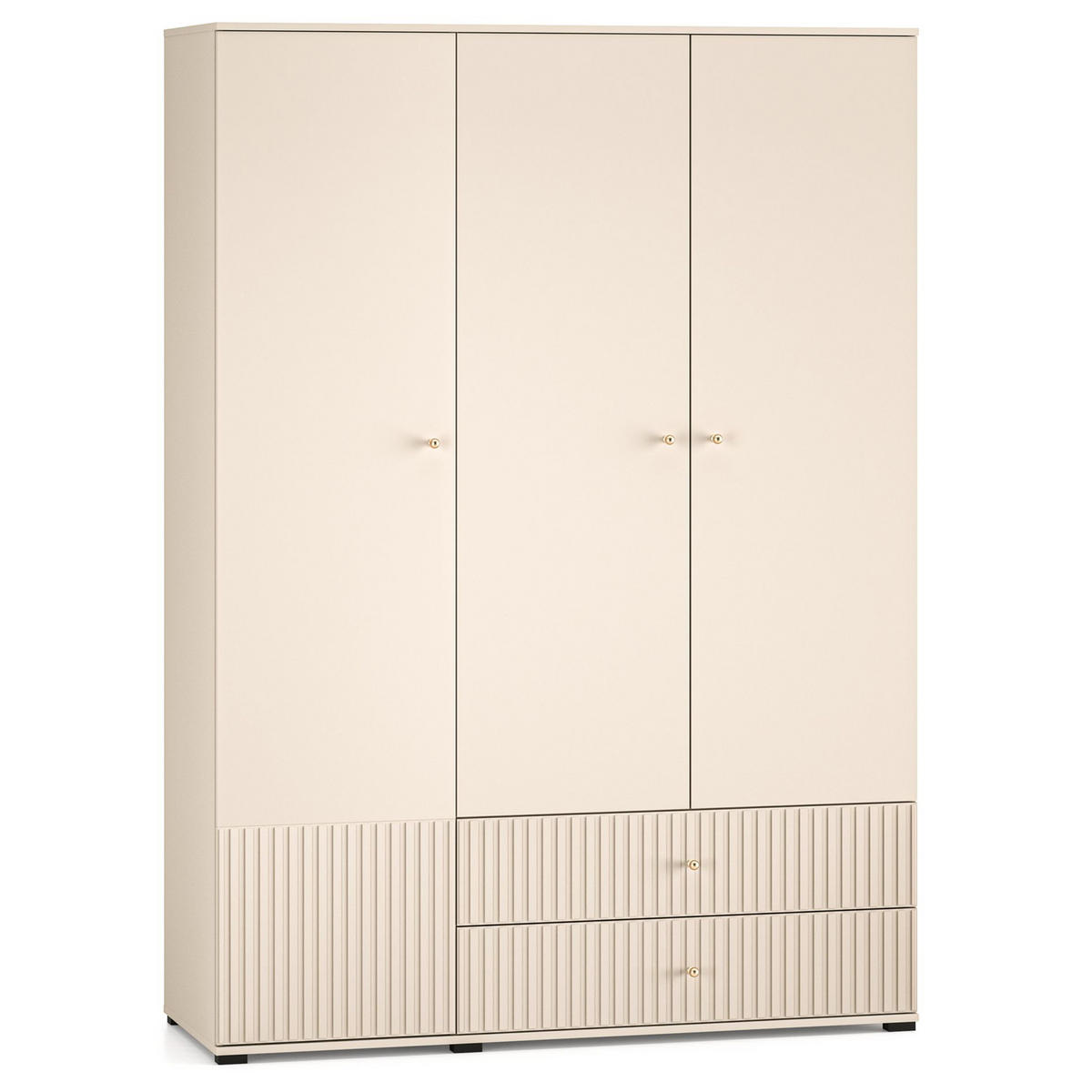 KLEIDERSCHRANK DROMA 3-Türig,Creme - Creme/Schwarz, Holzwerkstoff (150/210/55cm) - KONSIMO®