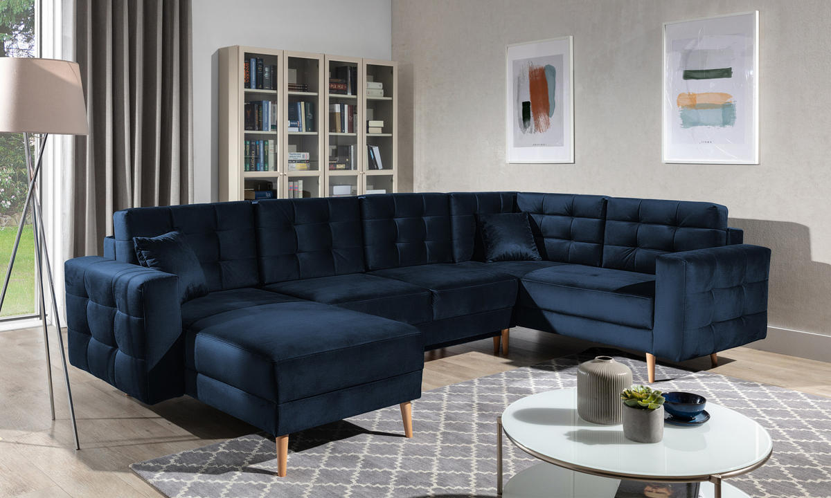 ECKSOFA Asgard U 202/326 cm Dunkelblau Monolit 79 - Apfelbaumfarben/Dunkelblau, Holz/Textil (326/93/202cm) - Eltap