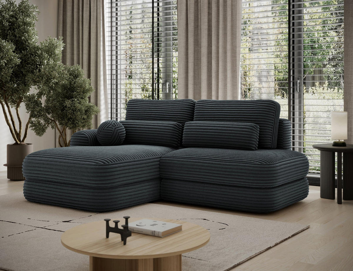 ECKSOFA RIPELI L-Form mit Schlaffunktion & Bettkasten – Modernes 3-Sitzer Sofa, Wellenfederung, 217 × 175 cm - Dunkelgrün/Schwarz, Kunststoff (217/175cm) - Wohnideebilder