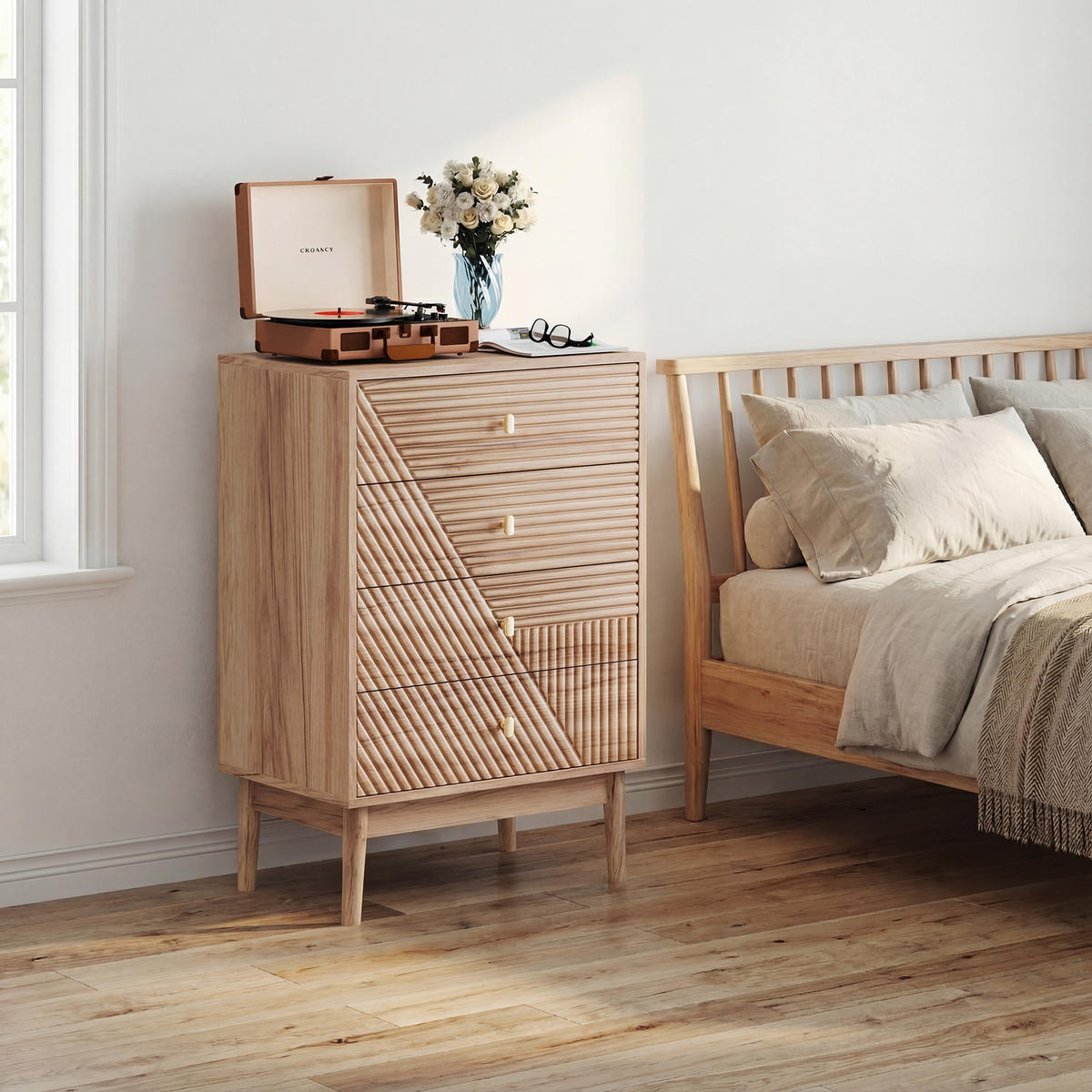 SIDEBOARD 60 cm Eiche – Schubladenschrank mit 4 Schubladen & Holzbeinen Modern - Eichefarben, Holzwerkstoff (60/90/40cm) - Urban Meuble