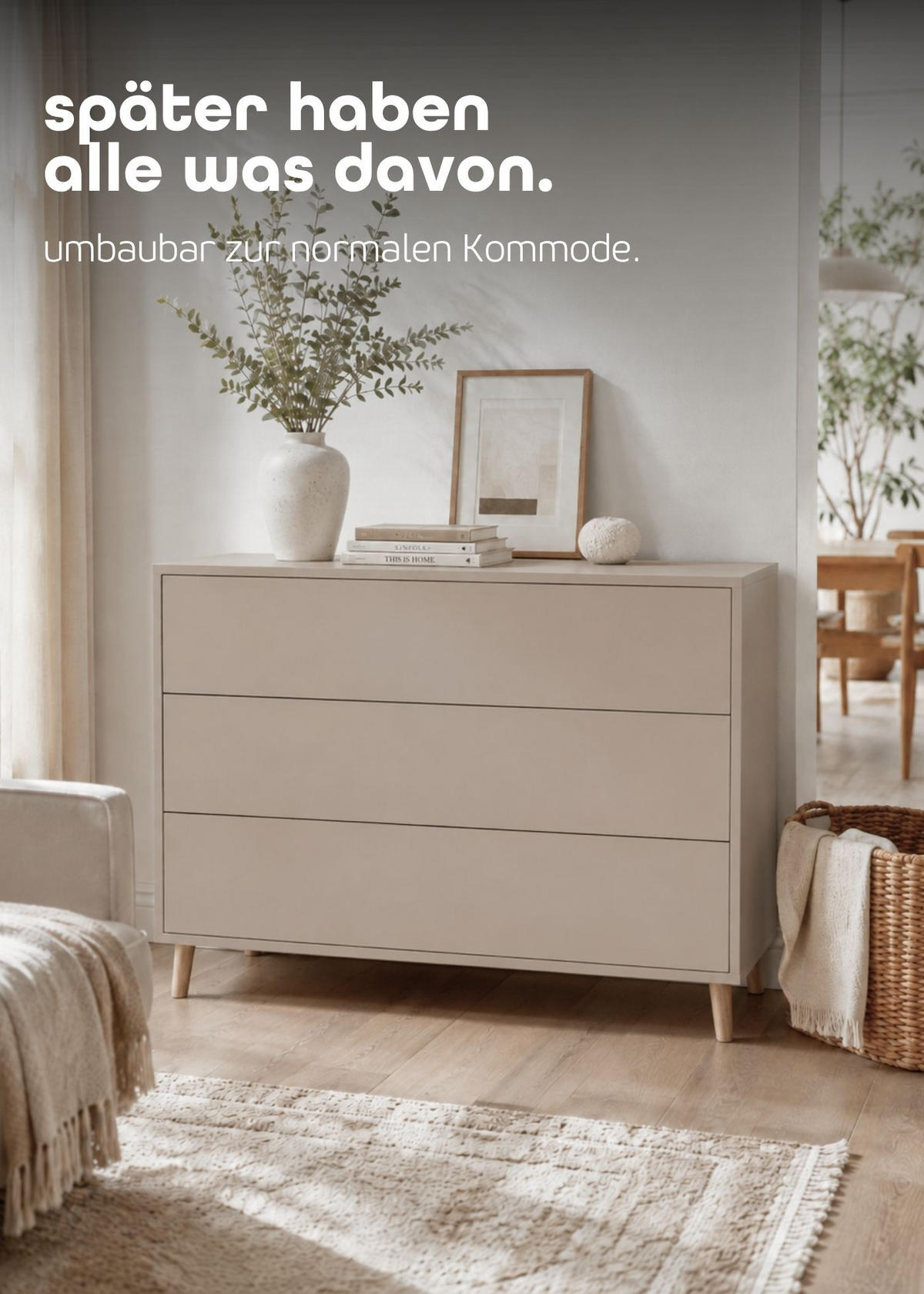 WICKELKOMMODE EDEN – Push-to-Open, Touch-Close, abnehmbarer Wickelaufsatz & Schubladen mit Fächern - sahara dust - Buchefarben/Sahara, Holzwerkstoff/Buchenholz (71/94/114cm) - Sämann – make a difference.