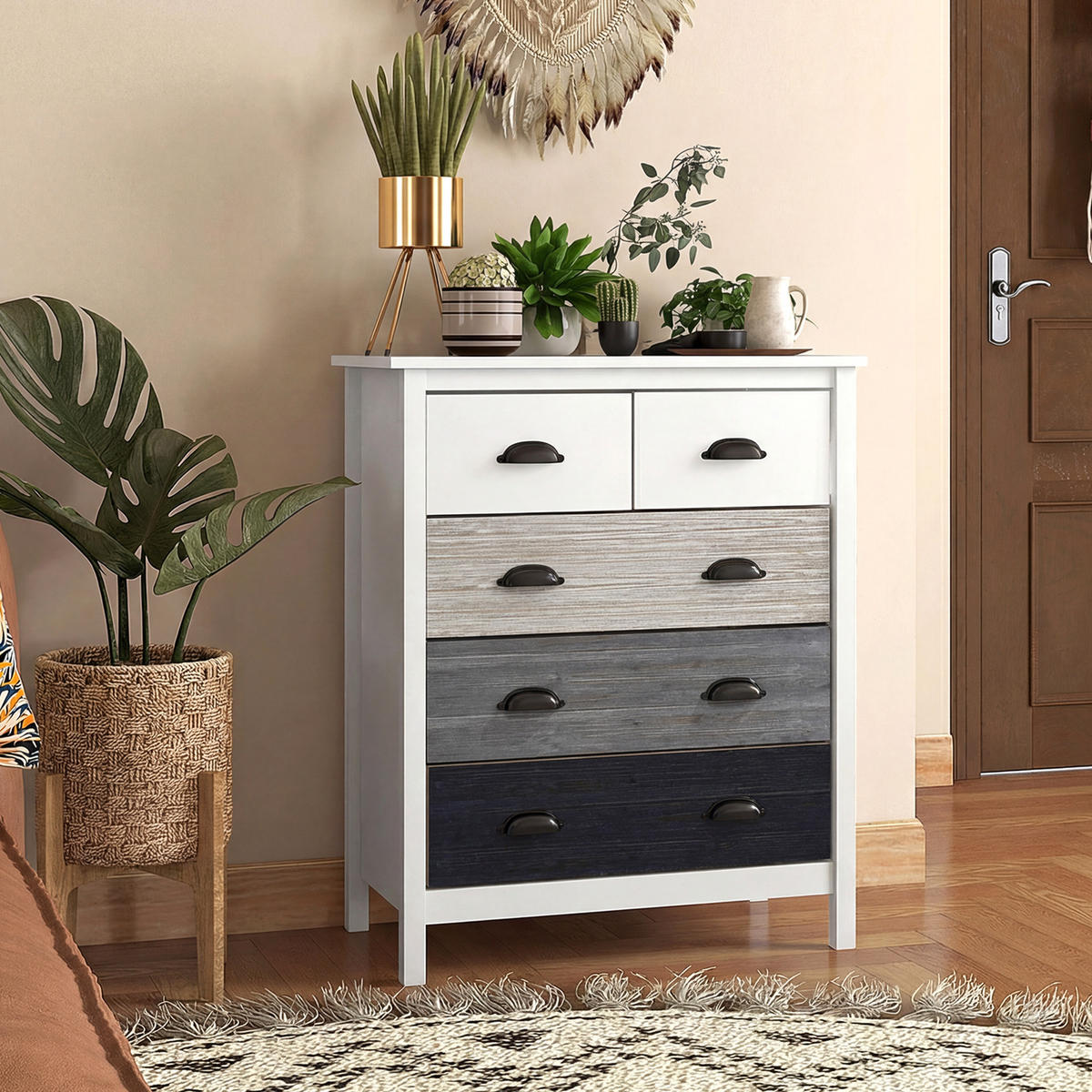 KOMMODE Aufbewahrungsschrank mit 5 Schubladen, Schubladenschrank mit Griff - Weiß, Metall (38/85/70cm) - HOMCOM