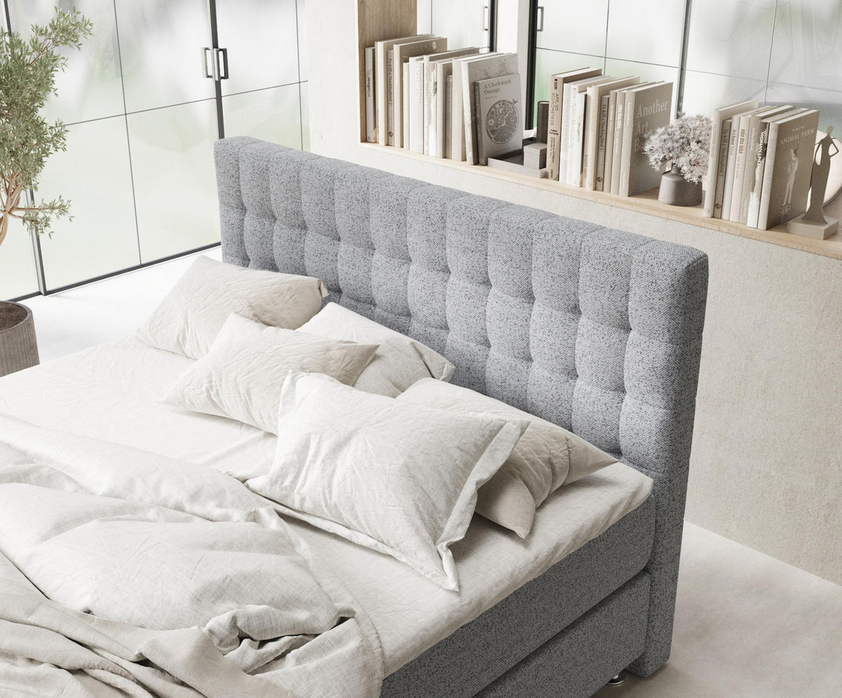BOXSPRINGBETT Sorrento Grau 140/200 cm mit Latex-Topper - Silberfarben/Grau, Holz/Holzwerkstoff (140/200cm) - Maison de Reve