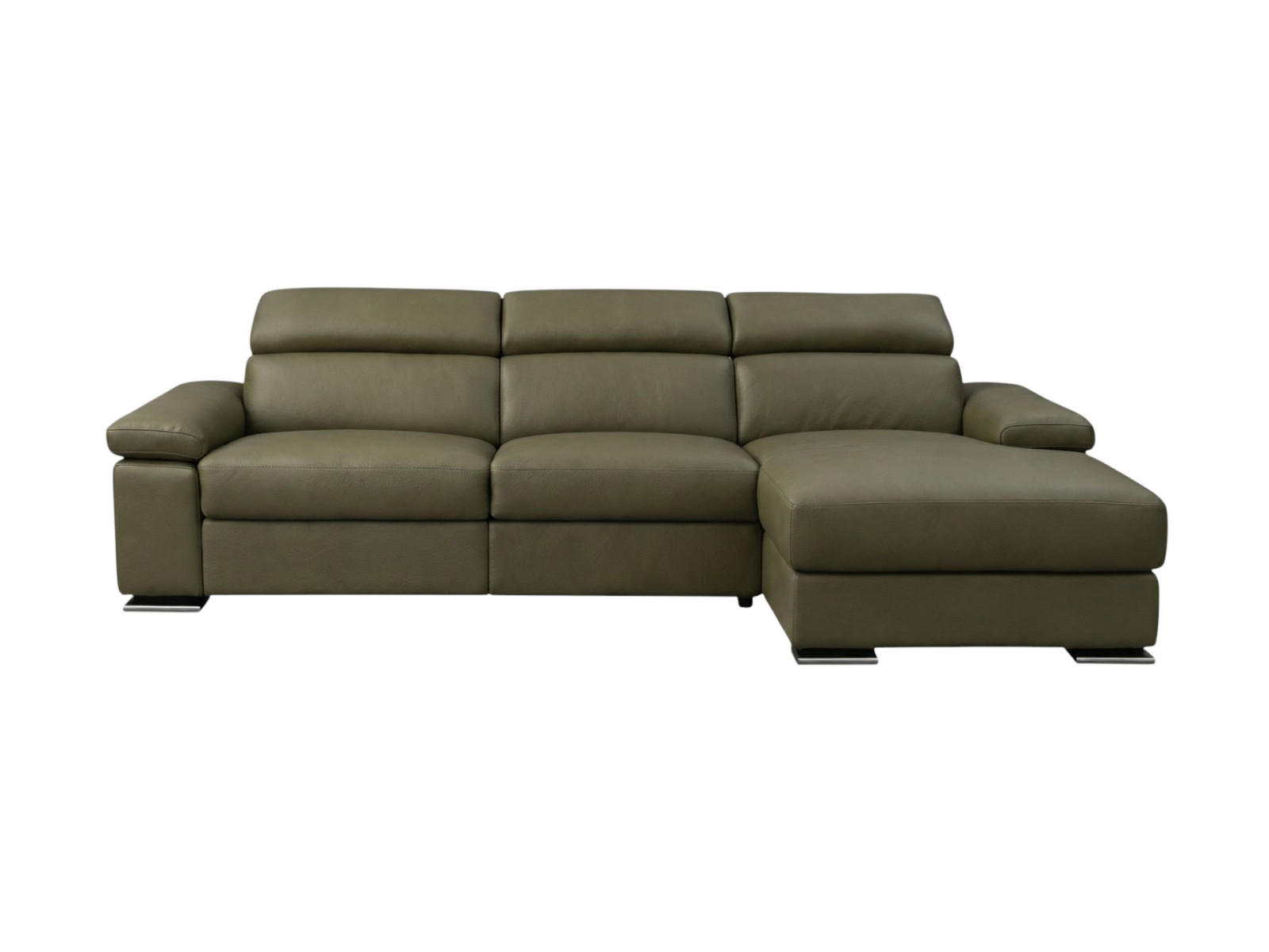 ECKSOFA Plutone Echtleder Olivgrün - Olivgrün, Leder/Metall (165/286cm)