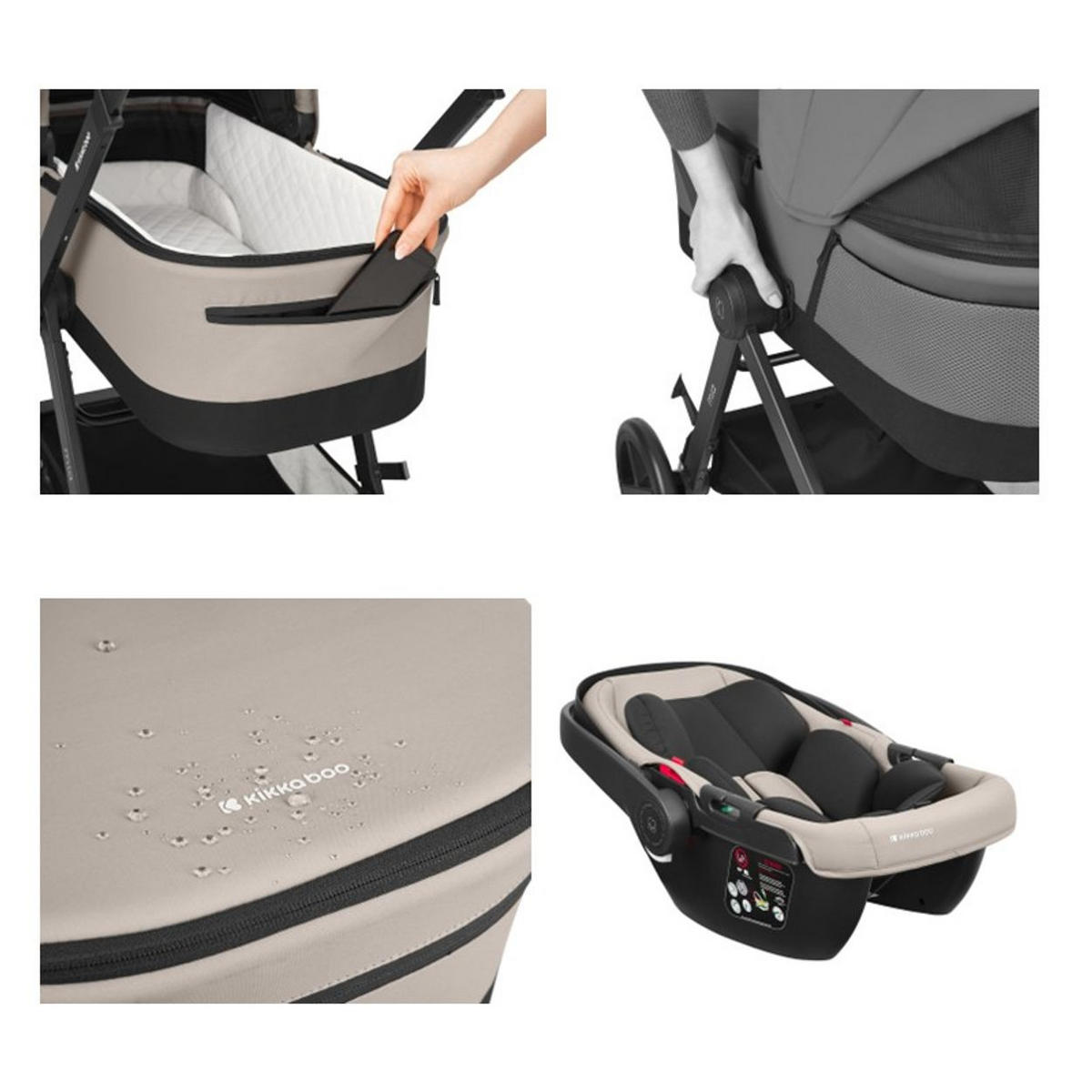 KOMBIKINDERWAGEN Mia 3 in 1 beige Babywanne Babyschale Wickeltasche Matratze - Beige, Metall (72/53/99cm) - Kikka boo