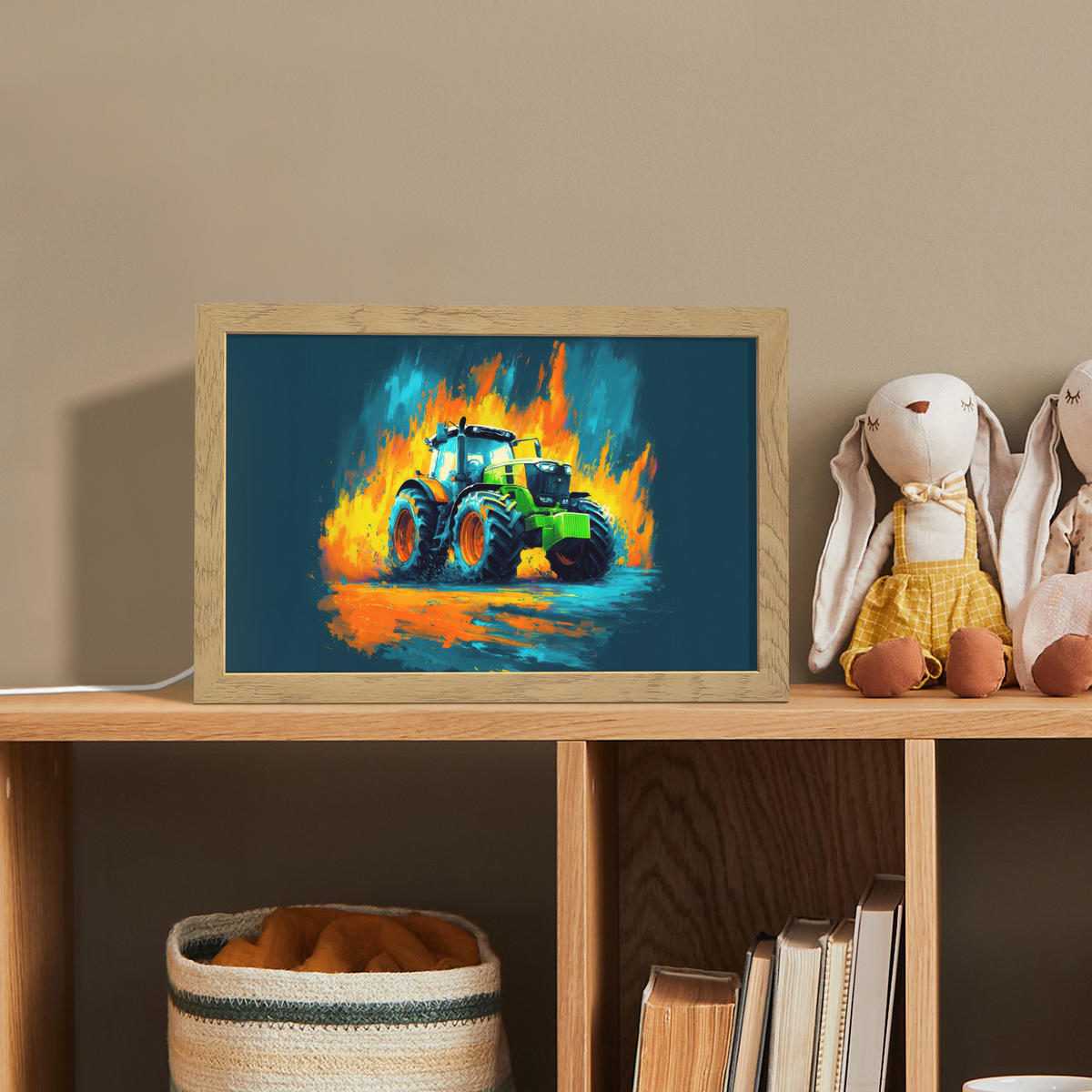 NACHTTISCHLAMPE Abstrakt - Traktor - Grün 30x20 cm - Dunkelblau, Holzwerkstoff (8/30/20cm)