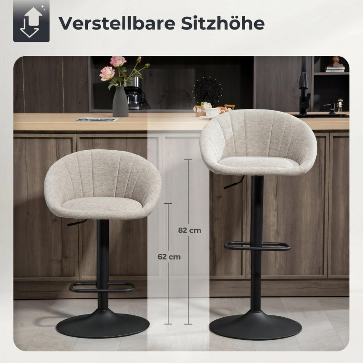 BARHOCKER DE-36068 2er Set drehbar höhenverstellbar Grau - Beige, Metall (46/103/53.5cm) - ComfortXL
