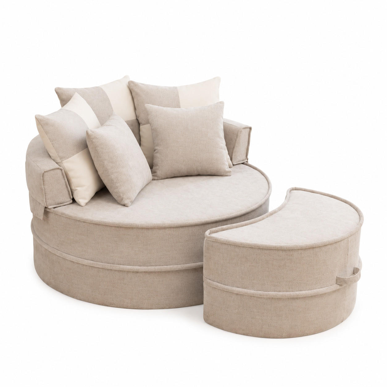 SOFA Chenille Grau mit Kissen und Ottomane - Grau, Textil (163/66/121cm) - WISHDOR