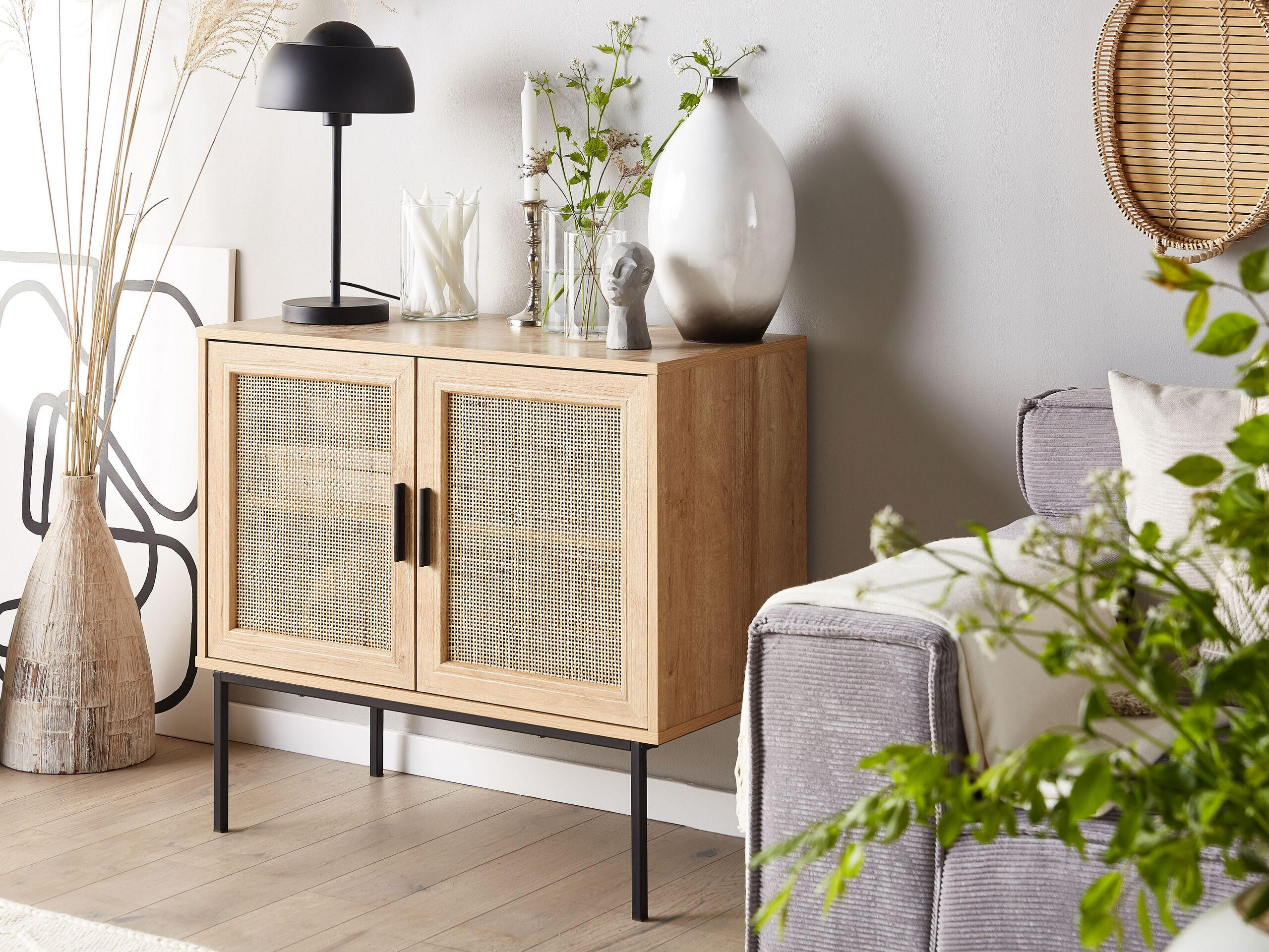 SIDEBOARD Heller Holzfarbton Pasco - Hellbraun/Schwarz, Holzwerkstoff (80/72/40cm) - Beliani