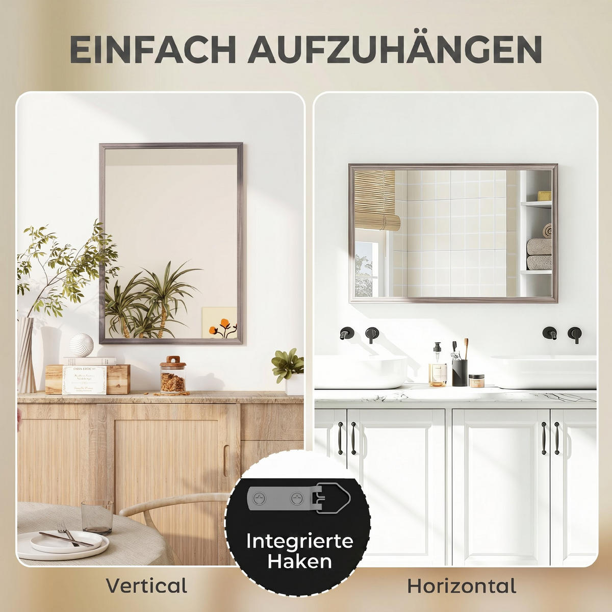 WANDSPIEGEL MDF Glas Grau - Grau, Glas/Holzwerkstoff (2/70/50cm) - HOMCOM