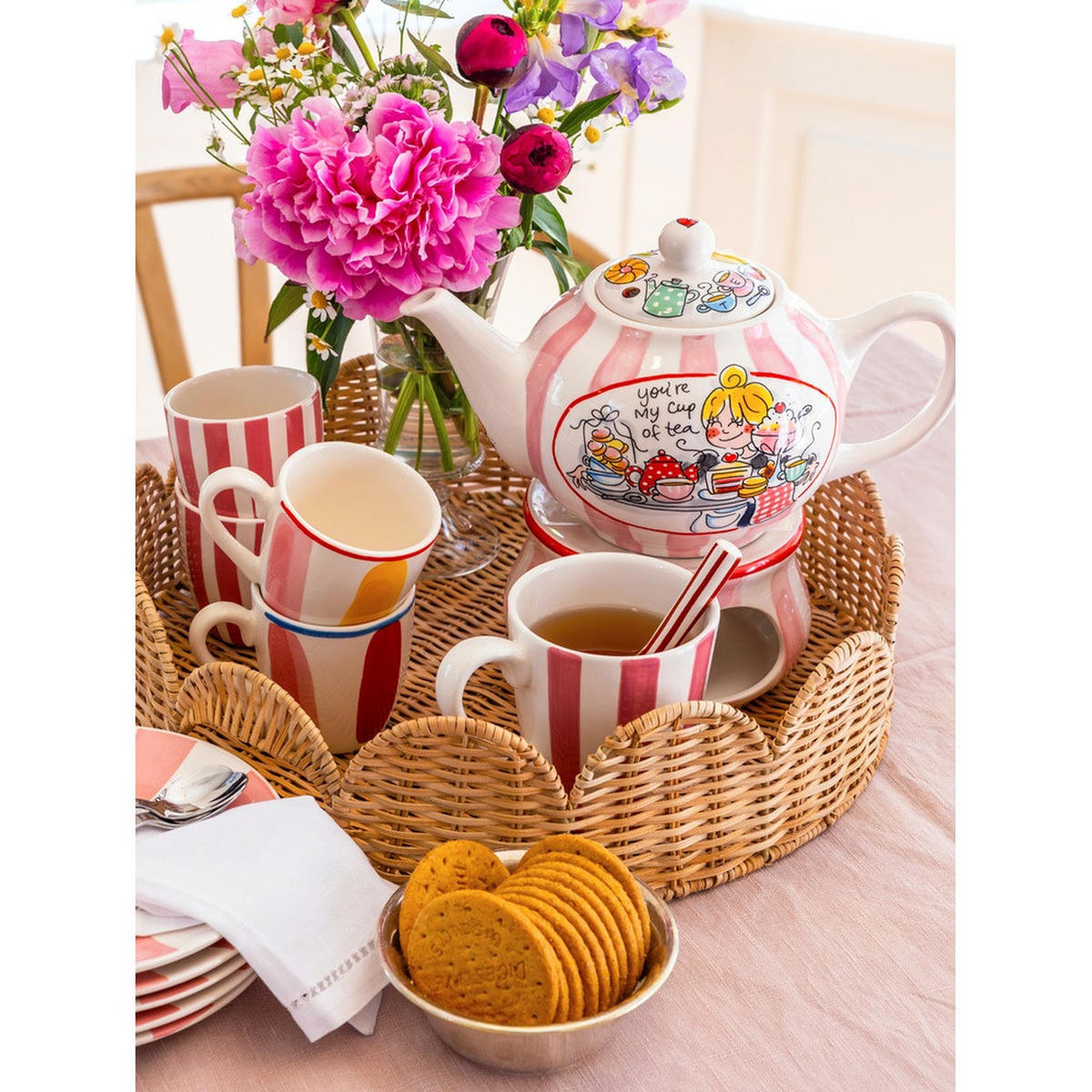 TEELICHTHALTER Streifen in Rosa - 10cm - Multicolor, Keramik (16/10/15cm) - Blond Amsterdam