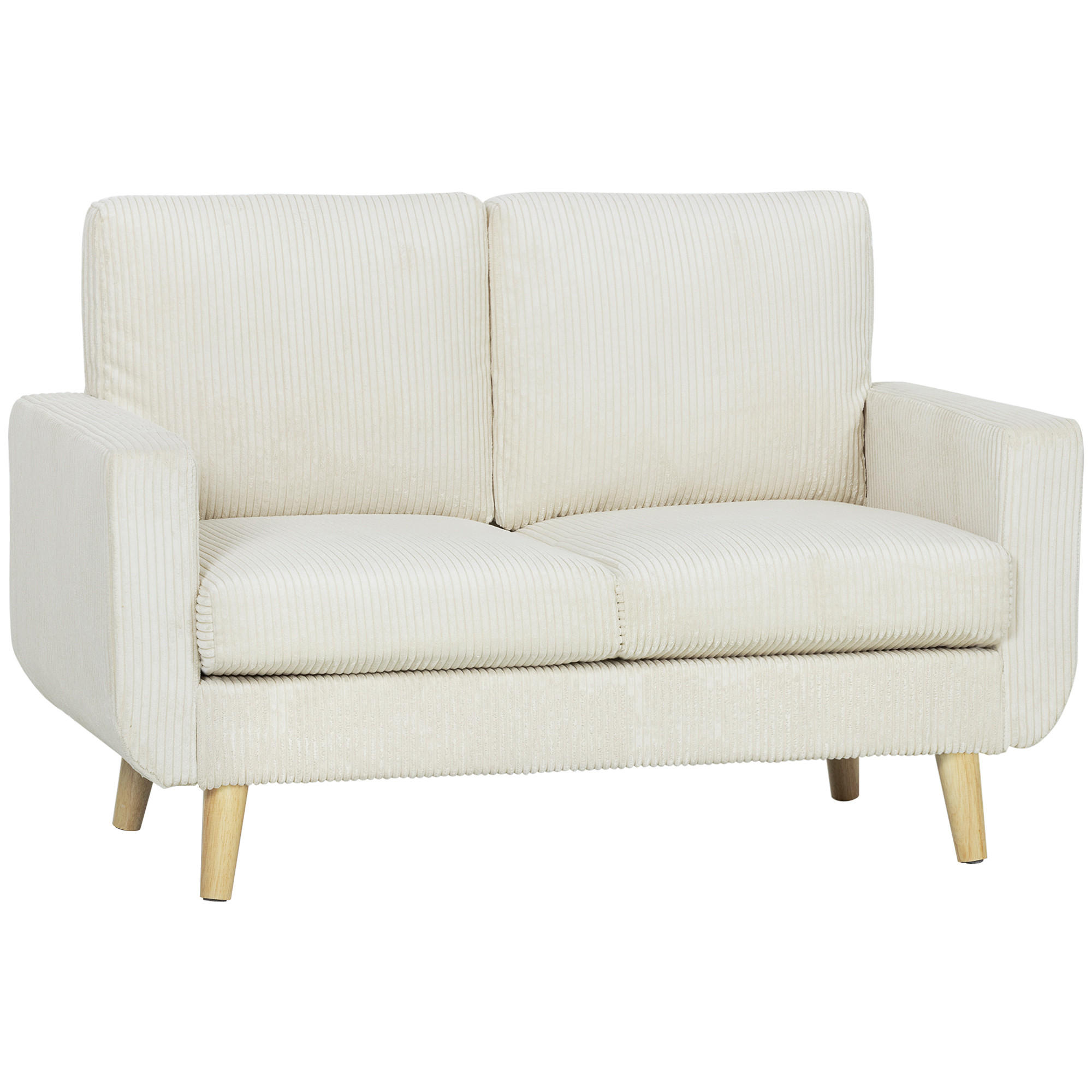 SOFA, 2-Sitzer, Cord, 134cm, Federkernkissen, cremefarben - Multicolor, Holzwerkstoff (134/84/74cm) - FORIOUS