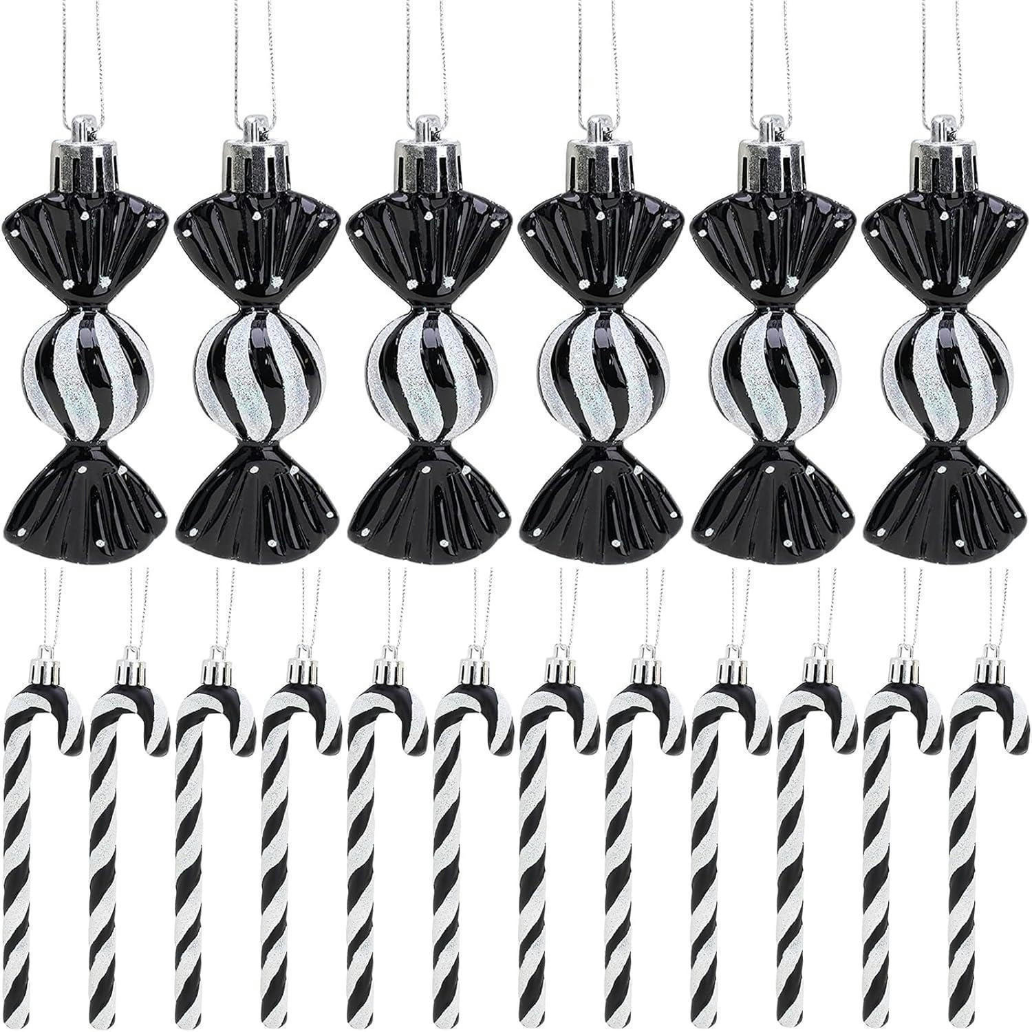 WEIHNACHTSBAUMSCHMUCK 18-teiliges Set Zuckerstangen & Kugeln Schwarz-Weiß - Schwarz, Kunststoff (5/1/14cm)