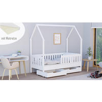HAUSBETT 140x70 weiß mit Schubladen mit Matratze - Weiß, Holzwerkstoff (70/140cm)