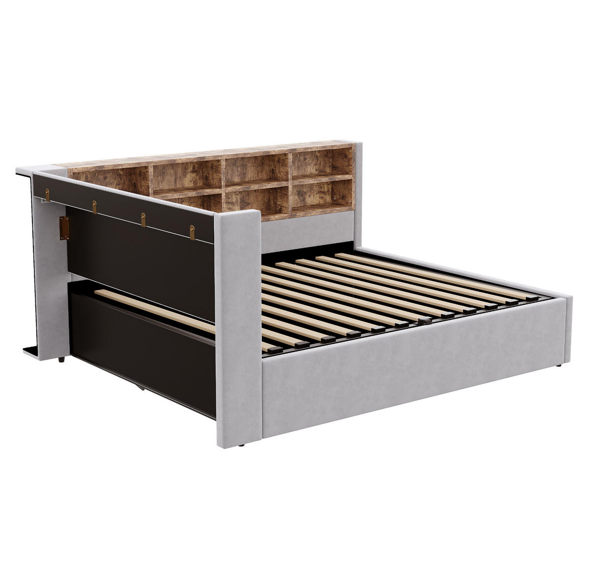 POLSTERBETT Schlafsofa aus Samt 140x200 cm Hellgrau mit hydraulischem Stauraum, Nachtlicht und USB-/Typ-C-Anschlüssen - Hellgrau, Textil (140/200cm) - Modfu