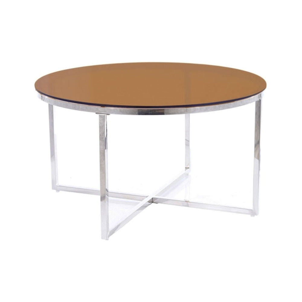 COUCHTISCH Crystal Bernsteinfarben / Silber 80 / 80 / 45cm - Silberfarben/Braun, Glas/Holz (80/80/45cm) - Feldmann-Wohnen