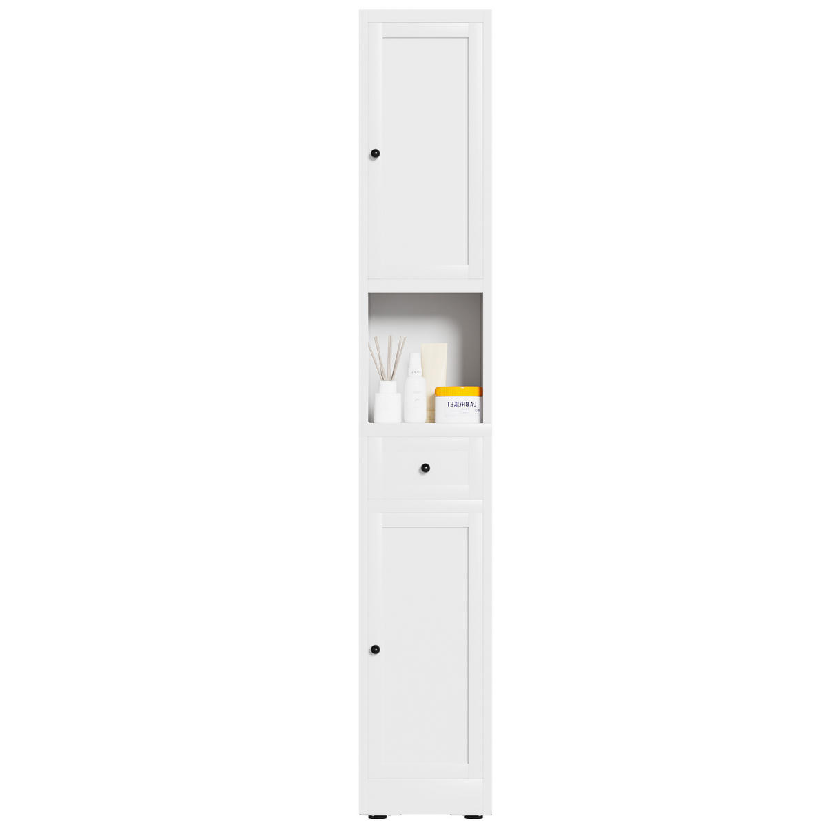BADEZIMMERSCHRANK Weiß Hochschrank 5 Ebenen 2 Türen - Weiß, Holzwerkstoff (30/180/30cm) - Urban Meuble