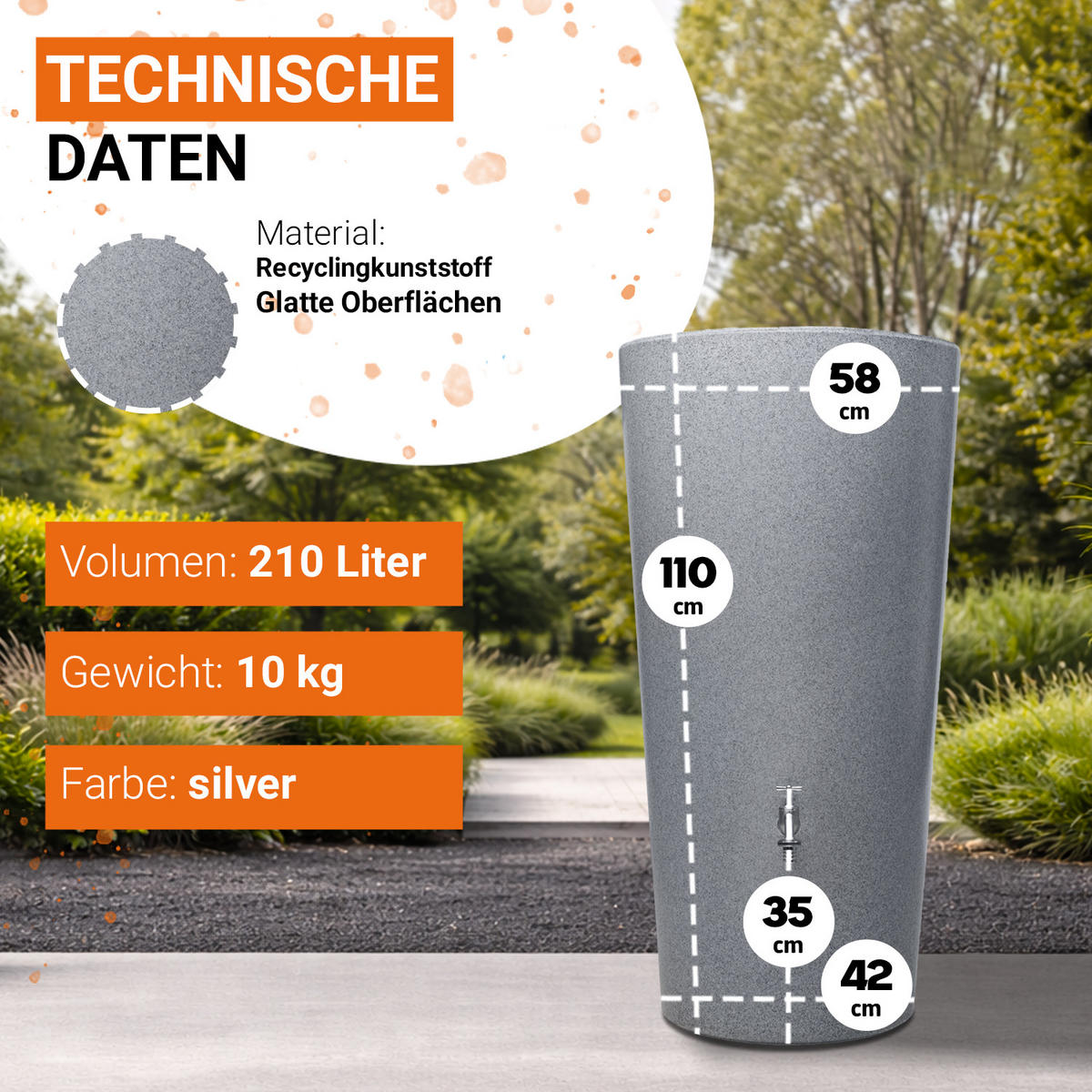 2IN1 Regentonne 210 L, silver - Silberfarben, Kunststoff (58/110/60cm) - GARANTIA