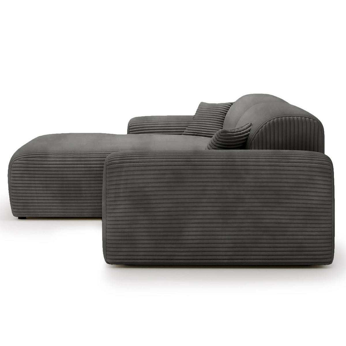 ECKSOFA mit Longchair - Cord - Schwarz/Grau, Kunststoff/Textil (284/178cm) - home24