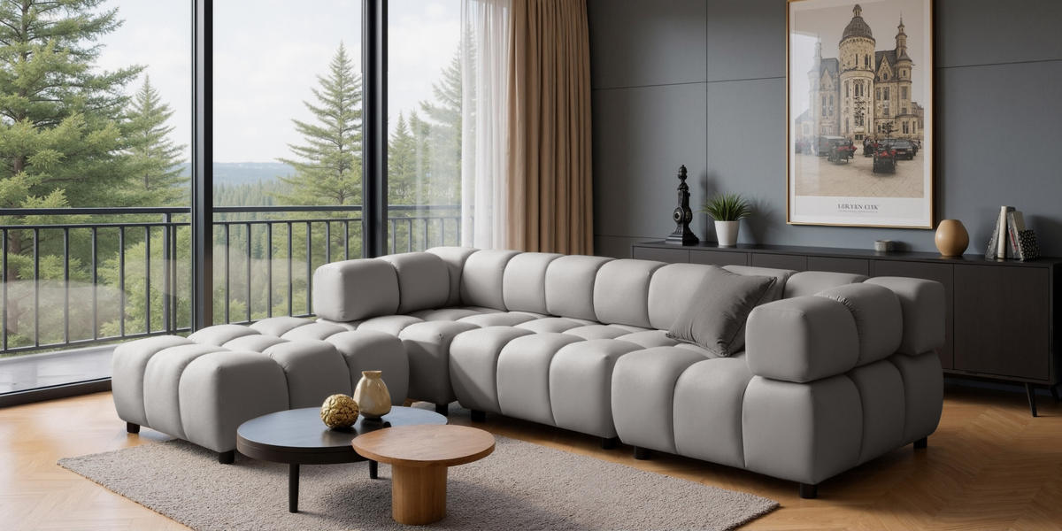 ECKSOFA L-Form Bolla, stoff Bluvel, Grau, Rechts - Hellgrau, Holz (288/192cm) - Kaiser Möbel