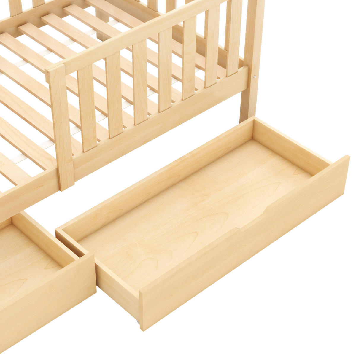 HAUSBETT 90/200 cm aus Kiefer massiv in Natur – mit Schubladen und Rausfallschutz - Naturfarben, Holz (90/200cm) - BEAOK