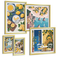 BILDER SET 5er Set - 50x50 cm & 20x30 cm & 40x60 cm Goldrahmen - Berge, rosa Himmel, Wasser, Sukkulente - Goldfarben, Kunststoff (40/60cm) - TULUP